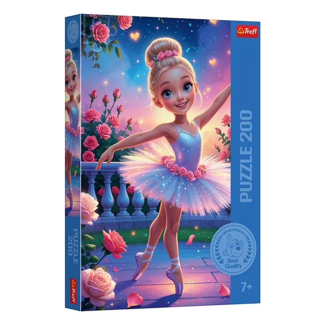 Puzzle cu balerină și trandafiri roz, 200 de piese