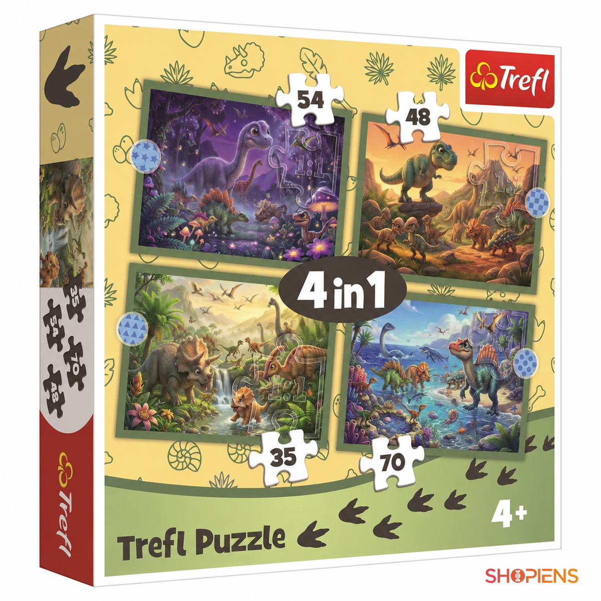 Set puzzle cu dinozauri 4 în 1