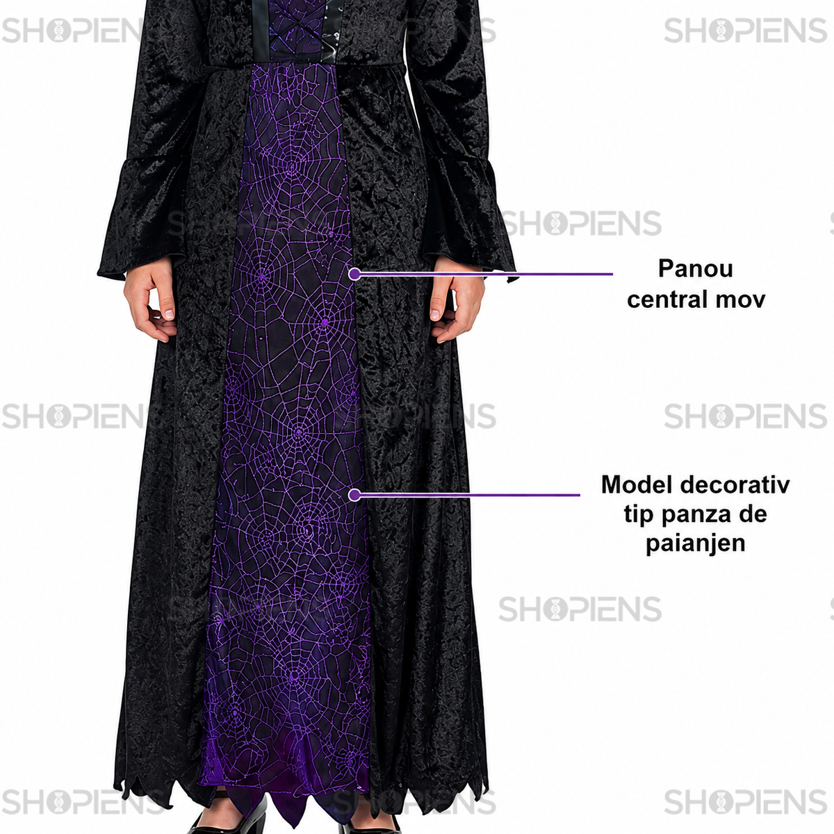 Rochie De Vrajitoare Negru-Mov Pentru Fete, 10 Ani - imaginea 6
