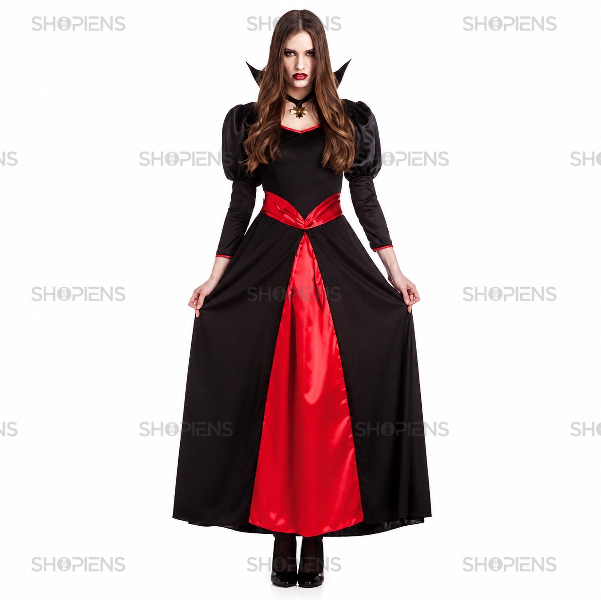 Costum De Dama Vampirita, Cu Corset Si Rochie Negru-Rosu - imaginea 2