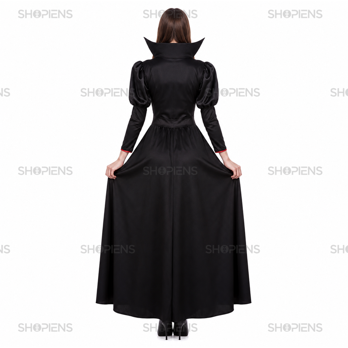 Costum De Dama Vampirita, Cu Corset Si Rochie Negru-Rosu - imaginea 3