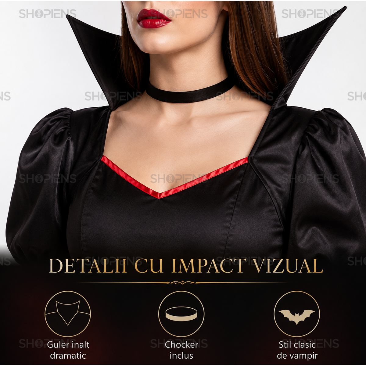 Costum De Dama Vampirita, Cu Corset Si Rochie Negru-Rosu - imaginea 6
