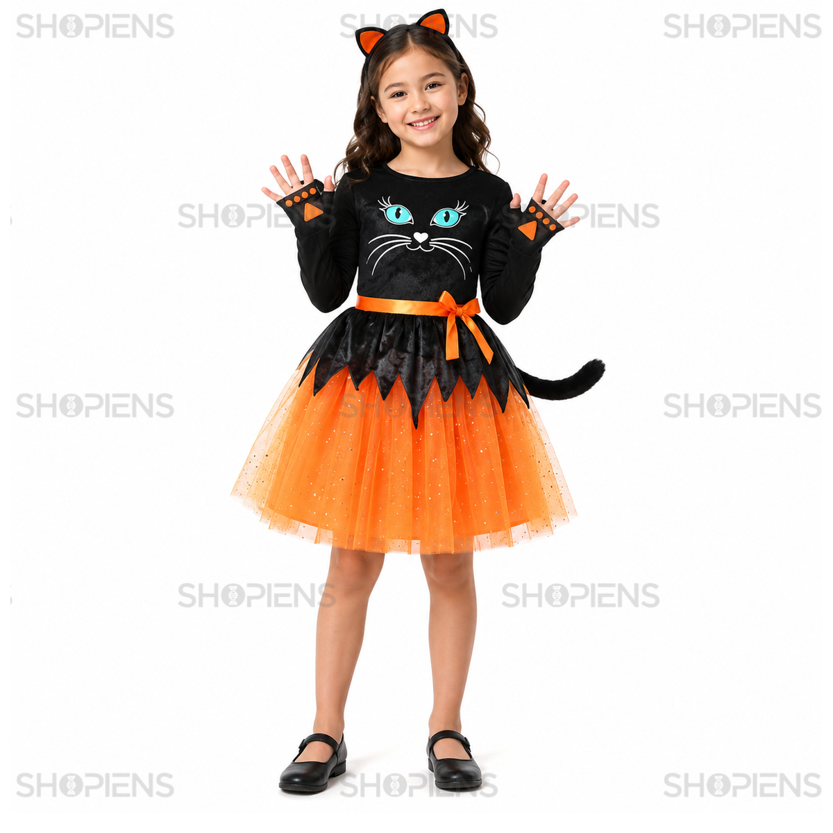 Costum Pisicuta Pentru Fete, Negru-Portocaliu 6 Ani - imaginea 2