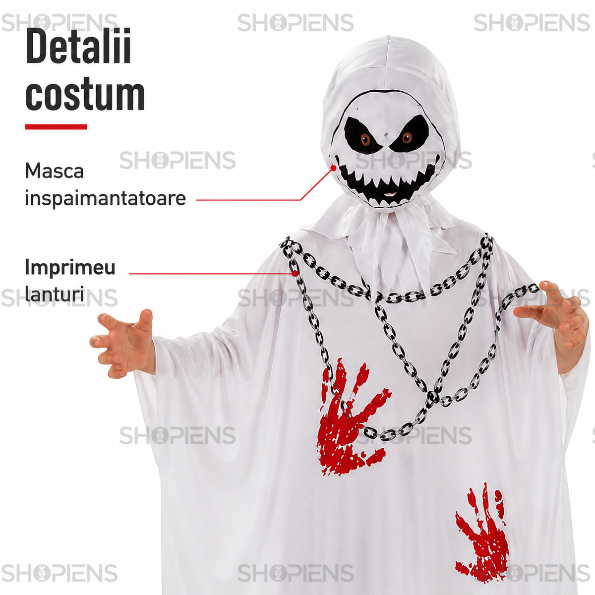 Fantoma Alba Cu Masca, Costum Pentru Baieti 6 Ani - imaginea 5