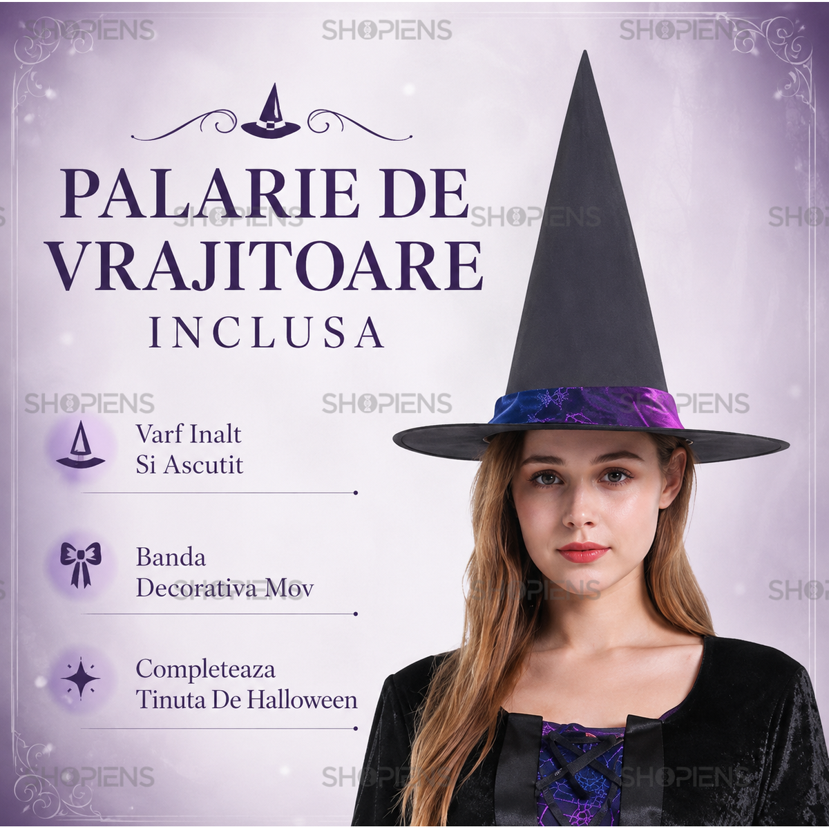 Vrajitoare De Halloween: Costum De Dama Cu Rochie Si Palarie - imaginea 4