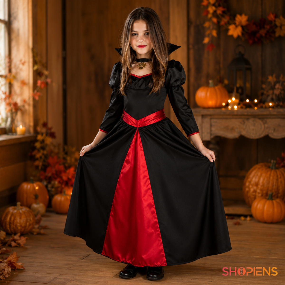 Rochie Vampir Pentru Fete, Negru-Rosu 12 Ani - imaginea 1