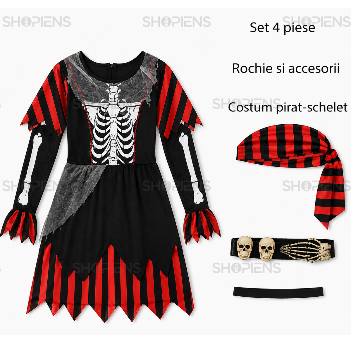 Pirat Schelet: Costum Pentru Fete Cu Rochie, 14 Ani - imaginea 3