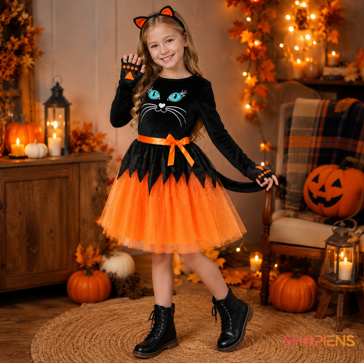 Pisica De Halloween: Rochie Cu Bentita Si Coada, 8 Ani Fete - imaginea 1