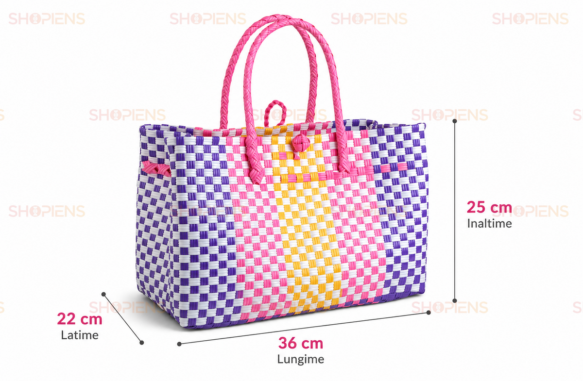 Geanta Tip Cos Multicolor Impletit Pentru Plaja Si Vara