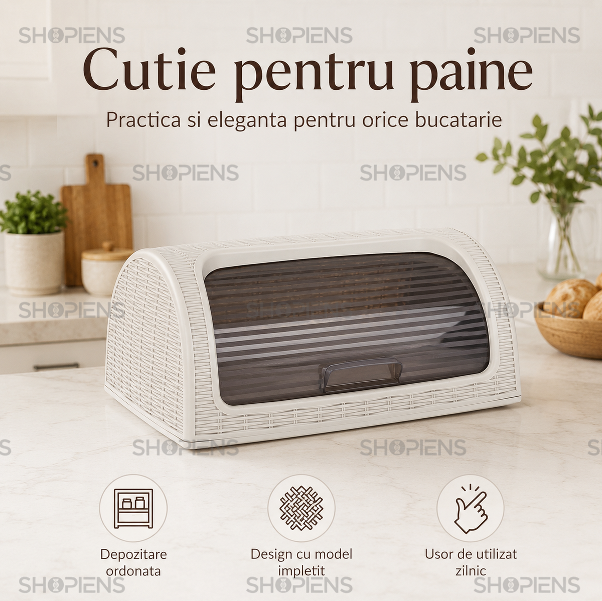 Cutie pentru paine ecru, plastic, 42cm x 26cm x 19cm