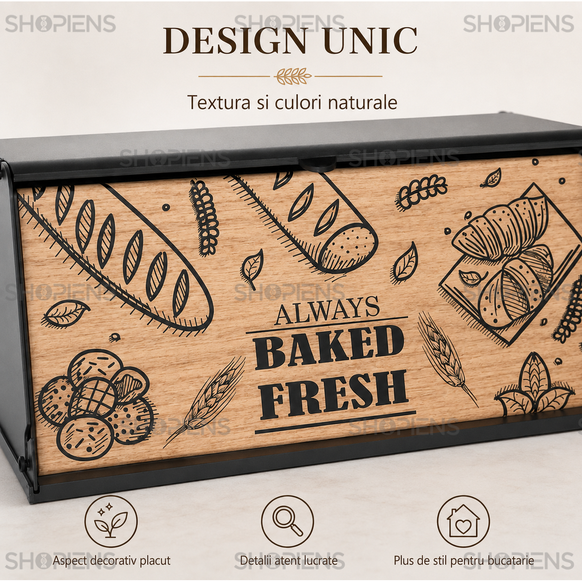 Cutie pentru paine lemn si negru, cu tocator inclus, 40.5cm x 21cm x 19cm
