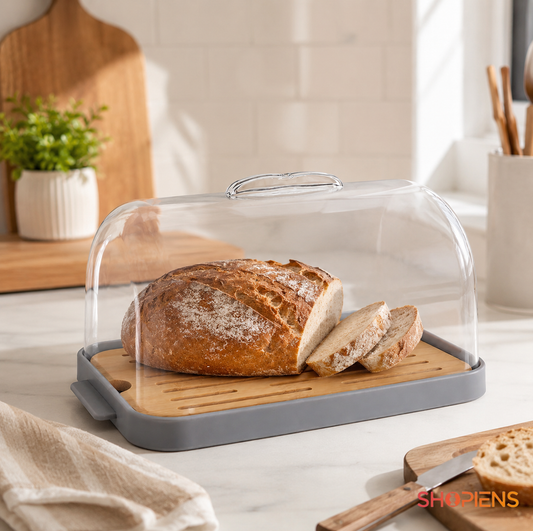 Cutie pentru paine transparent si gri, plastic si bambus, 27.9cm x 18cm x 16cm