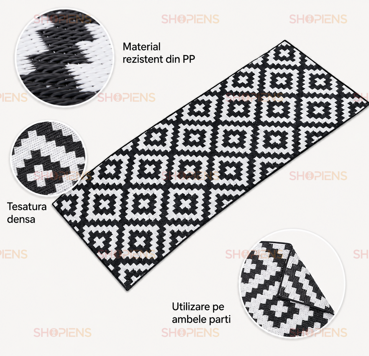 Rogojina Plaja Rulabila Negru Alb Cu Model Aztec 180x72cm
