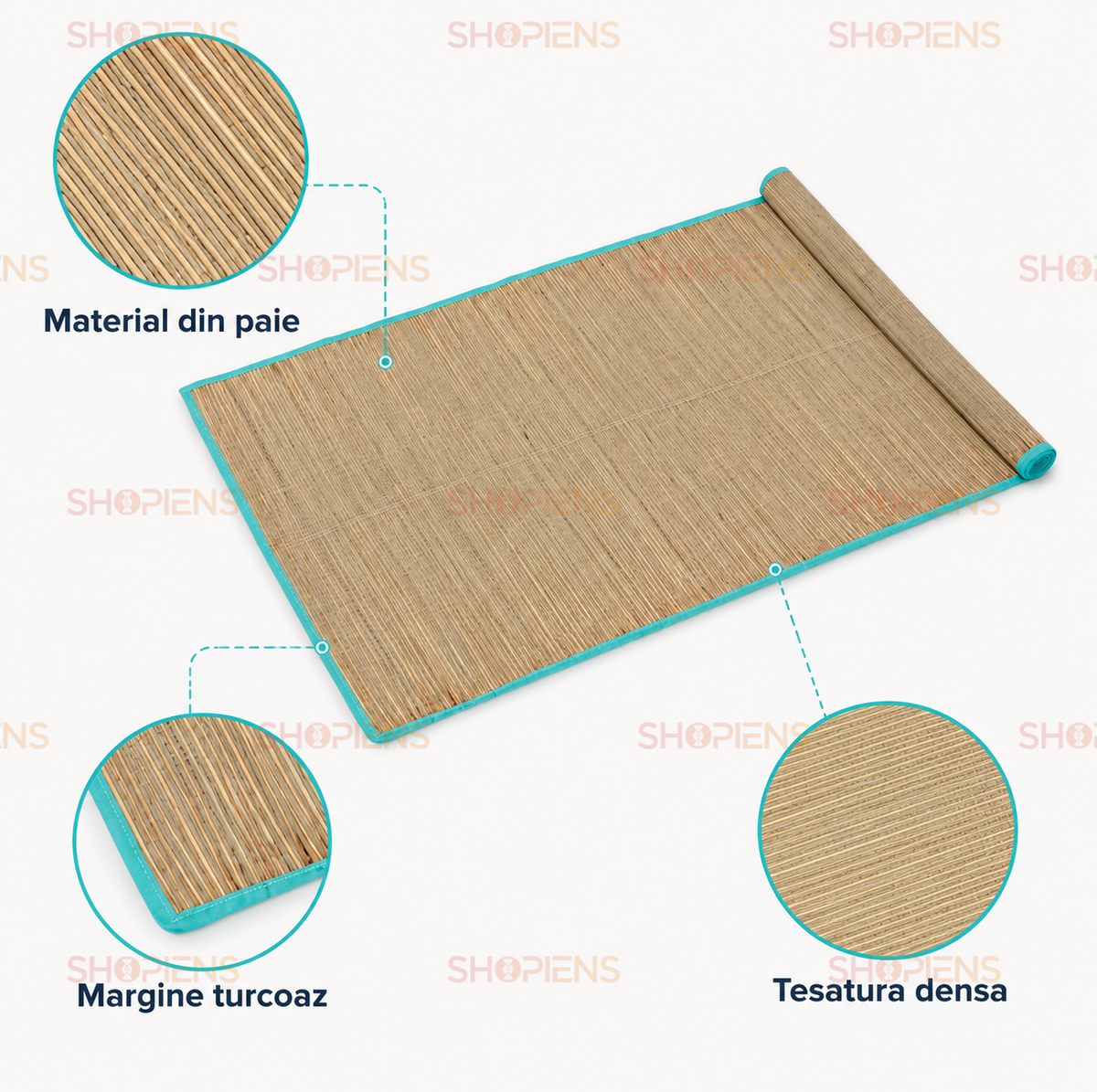 Rogojina Plaja Naturala Cu Margine Turcoaz 180x60cm