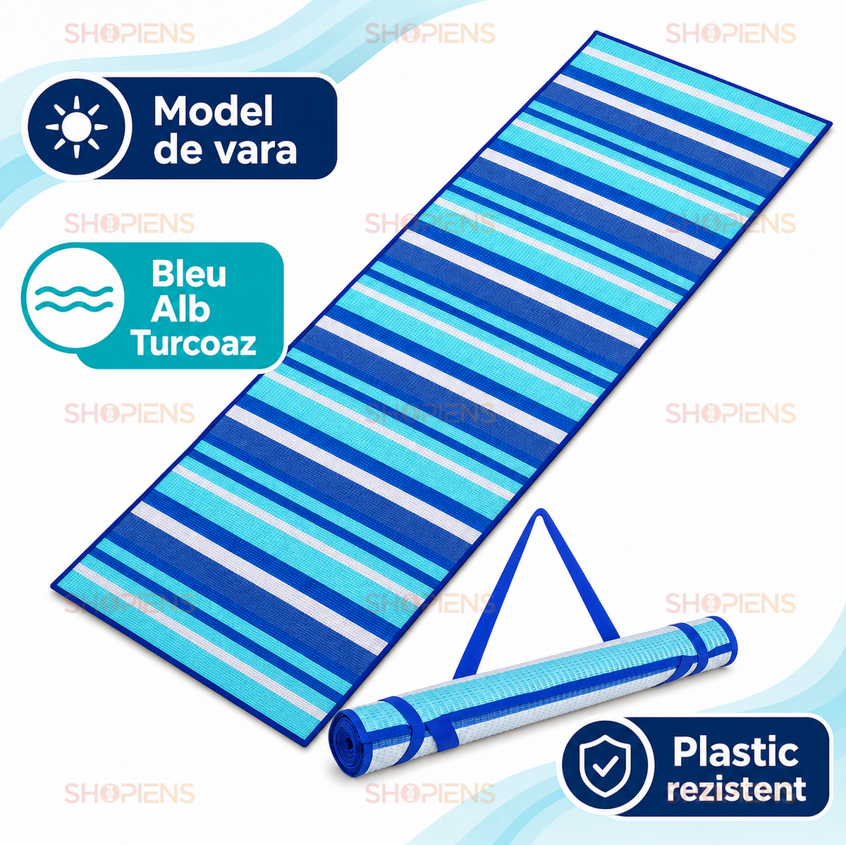 Rogojina Plaja Rulabila Bleu Alb Turcoaz 180x60cm