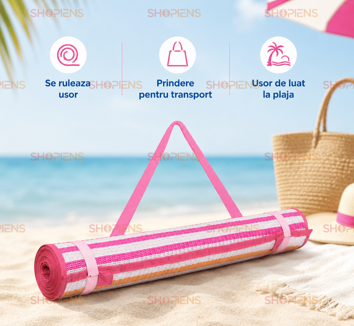 Rogojina Plaja Roz Fucsia Cu Dungi Portocalii 180x60cm
