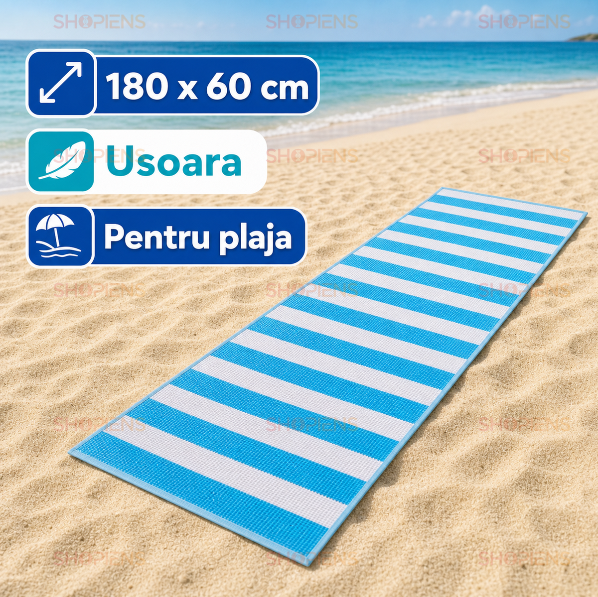 Rogojina Plaja Bleu Cu Dungi Albe 180x60cm