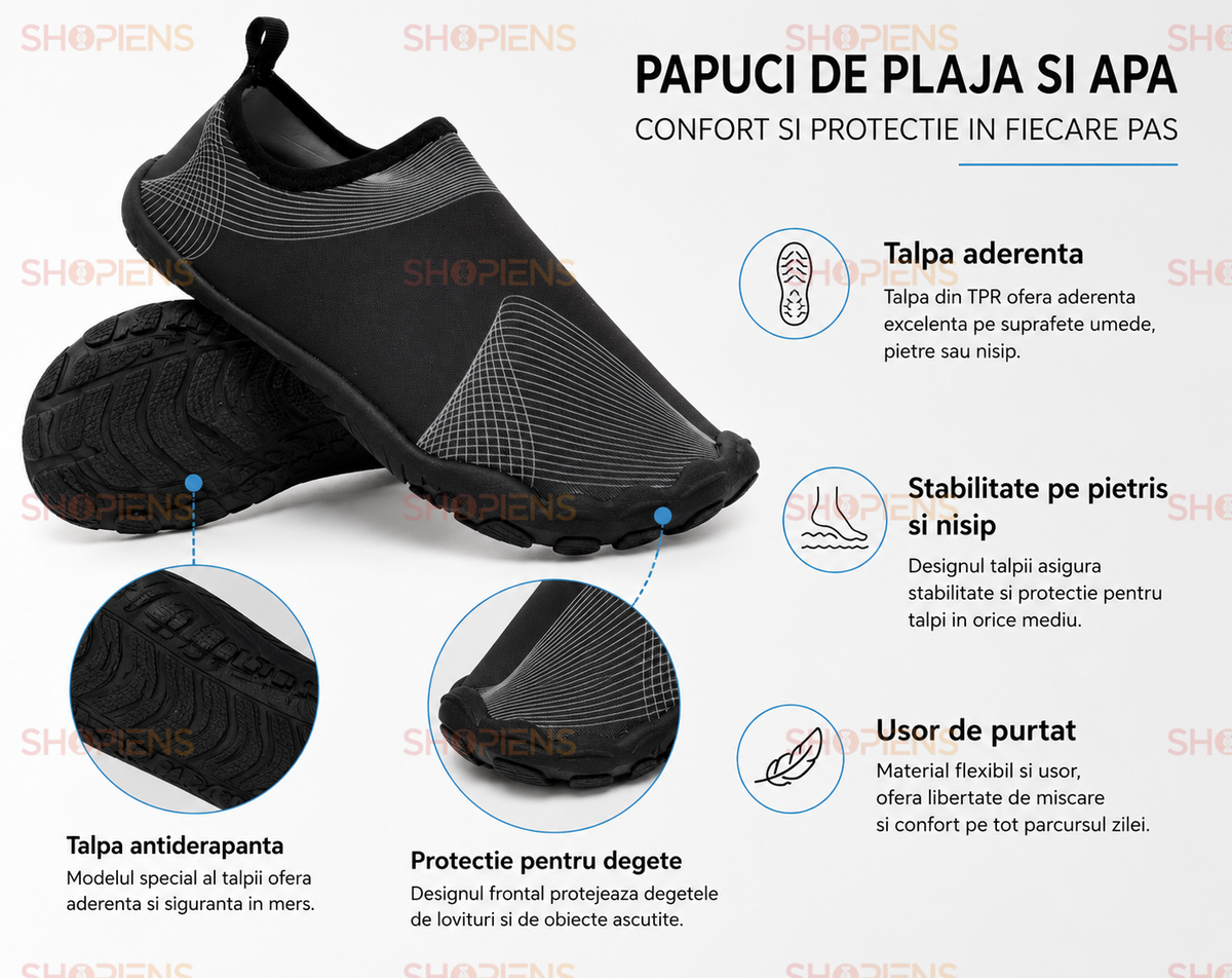 Papuci Barbati De Apa Negri Cu Model Liniar Alb