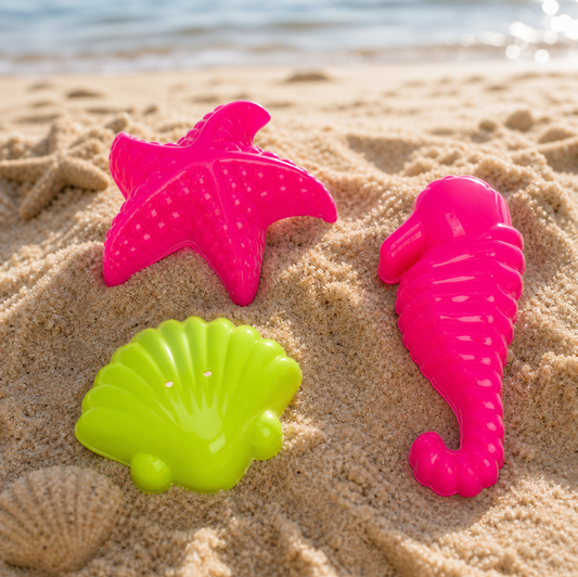 Set 3 Forme Nisip Copii Scoica Steluta De Mare Si Calut De Mare Din Plastic Pentru Plaja