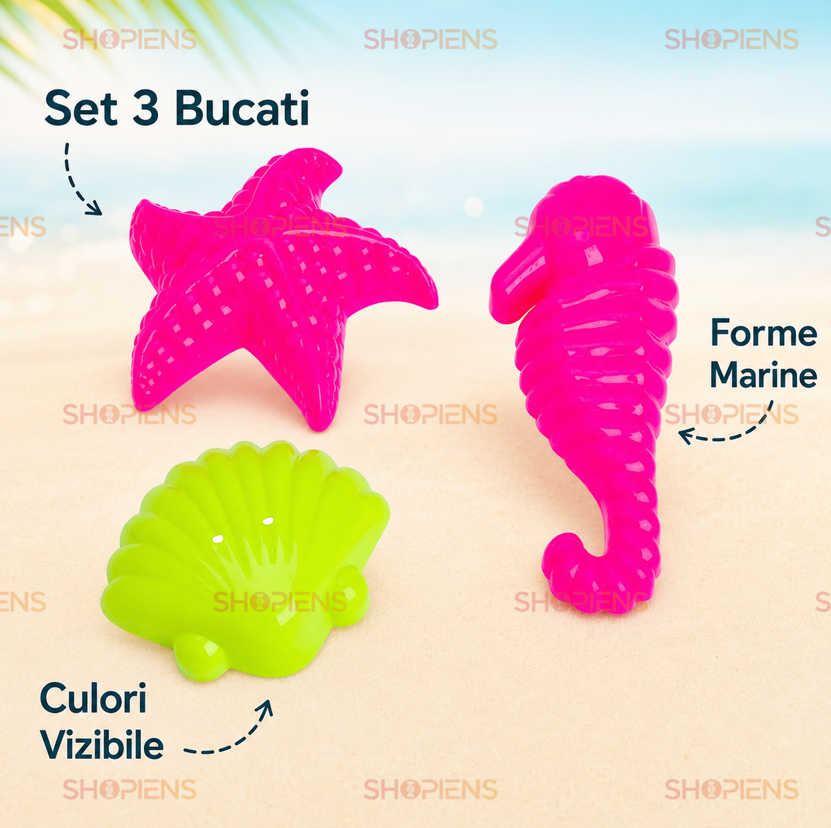 Set 3 Forme Nisip Copii Scoica Steluta De Mare Si Calut De Mare Din Plastic Pentru Plaja