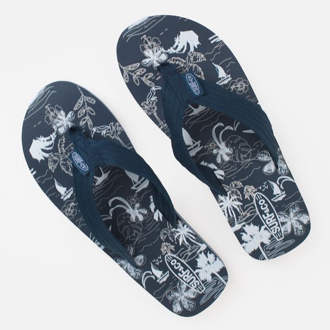 Slapi Barbati Bleumarin Cu Imprimeu Tropical Surf