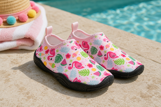 Papuci Fete De Apa Roz Cu Flamingo Tropical