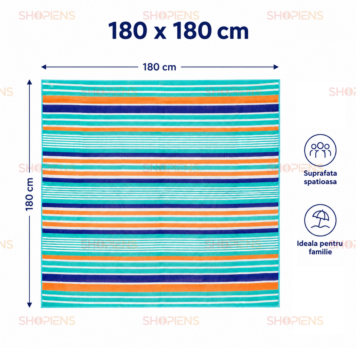 Rogojina Plaja Pentru Familie Colorata Cu Dungi 180x180cm