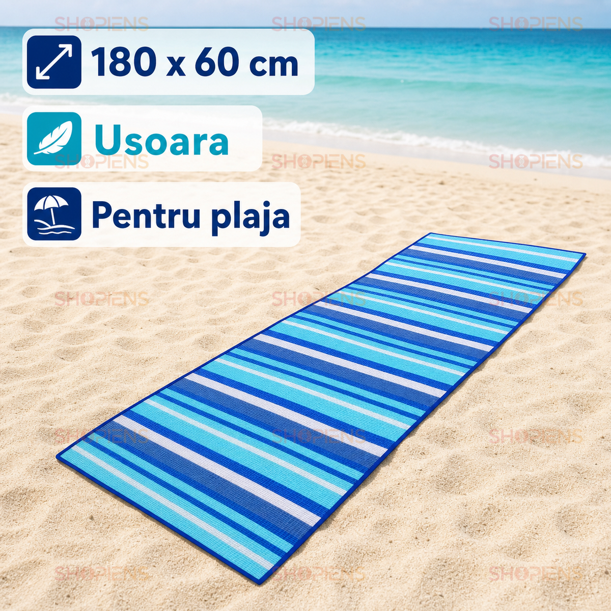 Rogojina Plaja Rulabila Bleu Alb Turcoaz 180x60cm