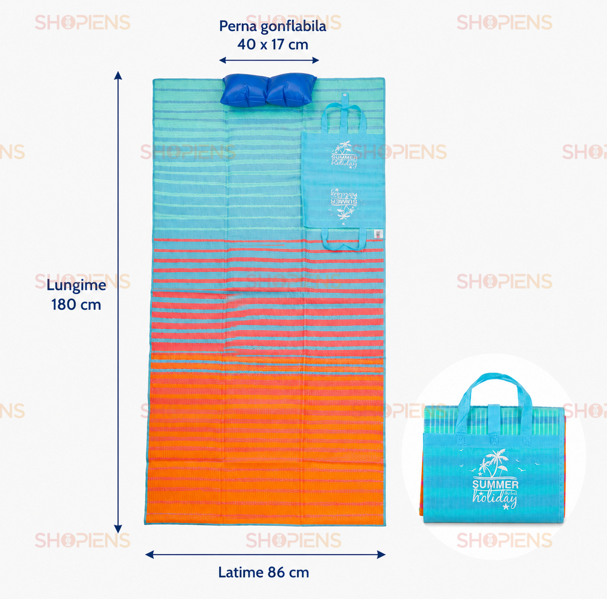 Rogojina Plaja Pliabila Tip Geanta Cu Perna Gonflabila 180x86cm