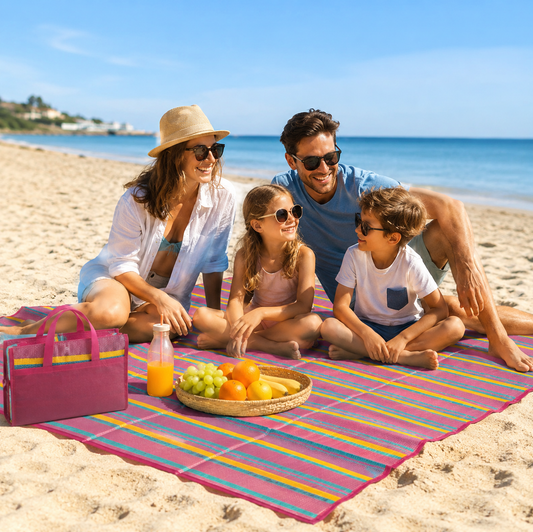 Rogojina Plaja Dubla Fucsia Cu Dungi Colorate Pentru Familie 180x150cm