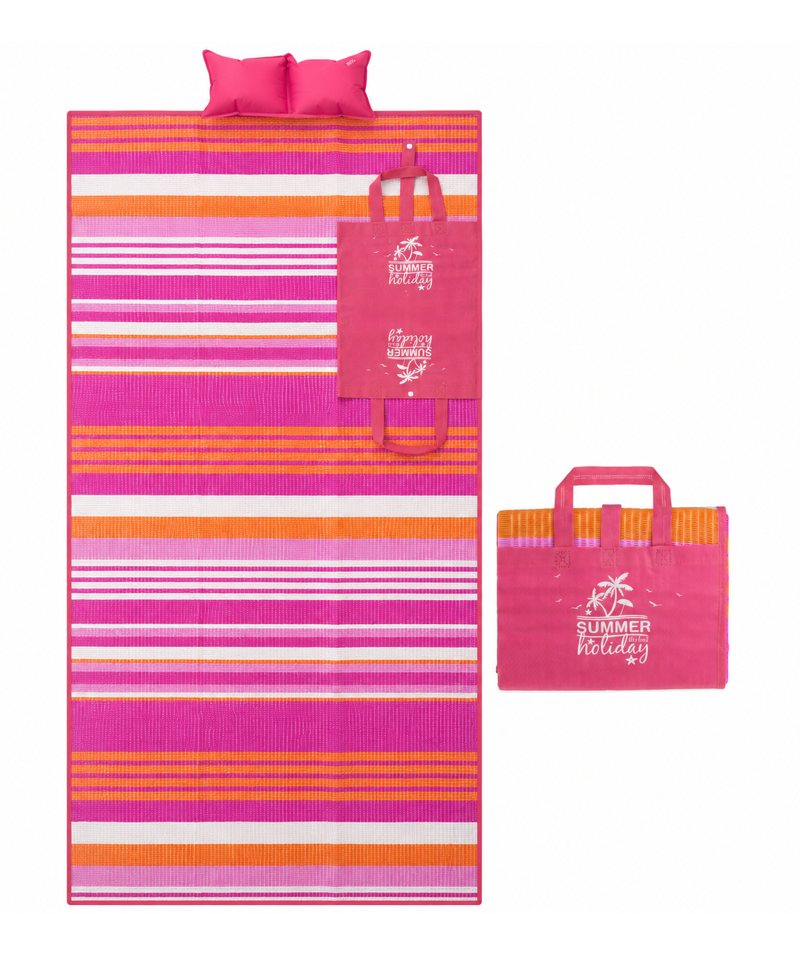 Rogojina Plaja Pliabila Fucsia Cu Dungi Si Perna 180x86cm