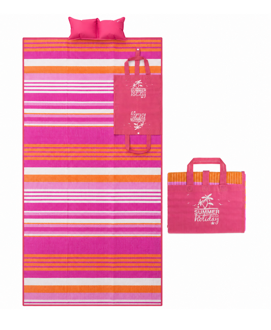 Rogojina Plaja Pliabila Fucsia Cu Dungi Si Perna 180x86cm