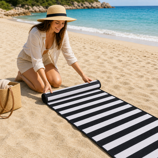 Rogojina Plaja Alb Negru Cu Dungi 180x60cm