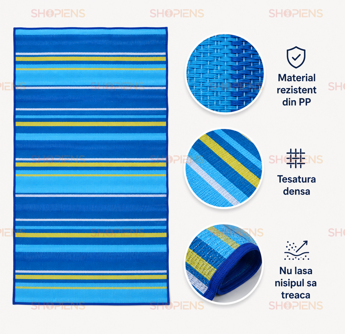 Rogojina Plaja Bleu Cu Dungi Ciel Si Accente Galbene 180x72cm