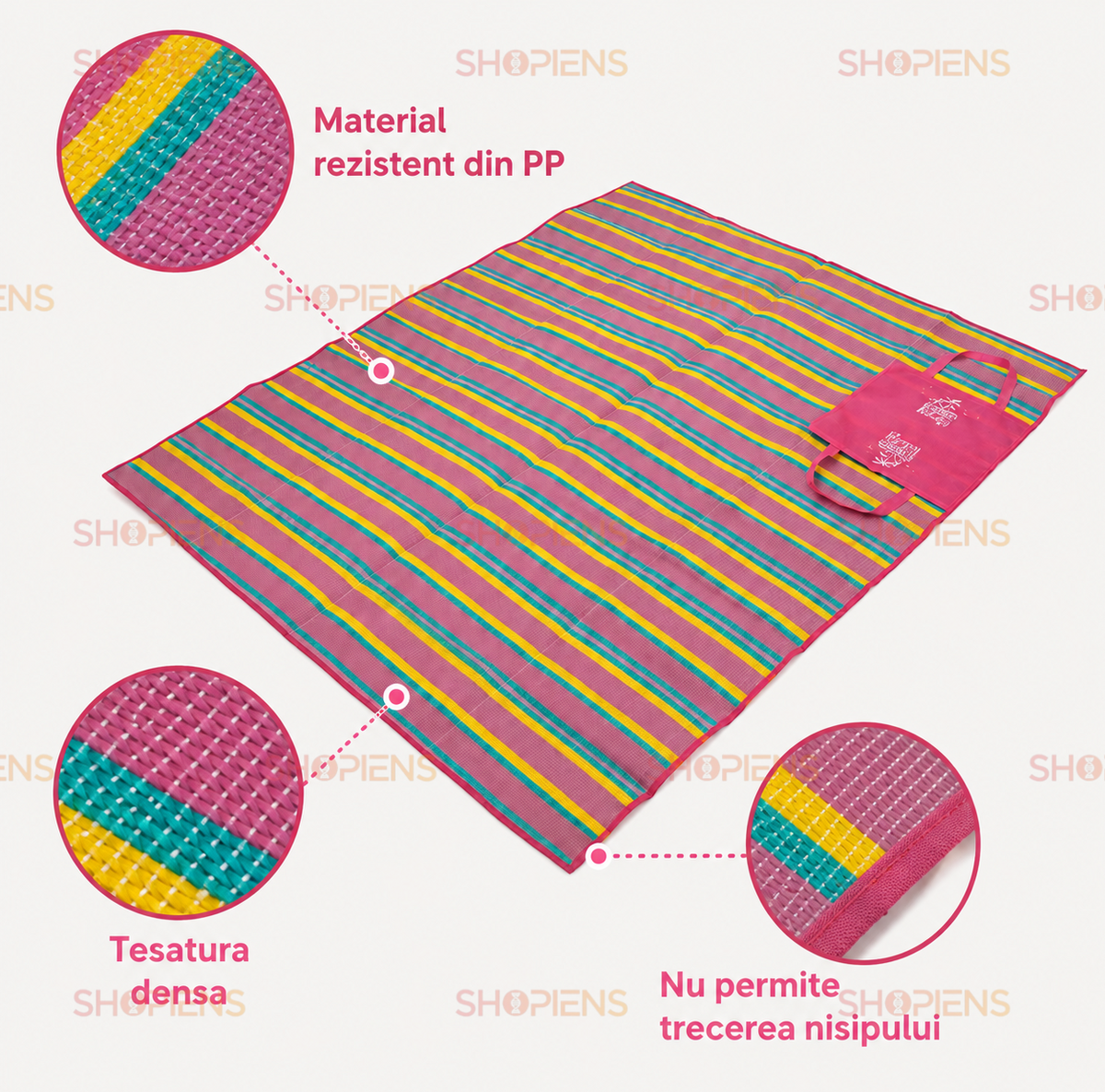 Rogojina Plaja Dubla Fucsia Cu Dungi Colorate Pentru Familie 180x150cm