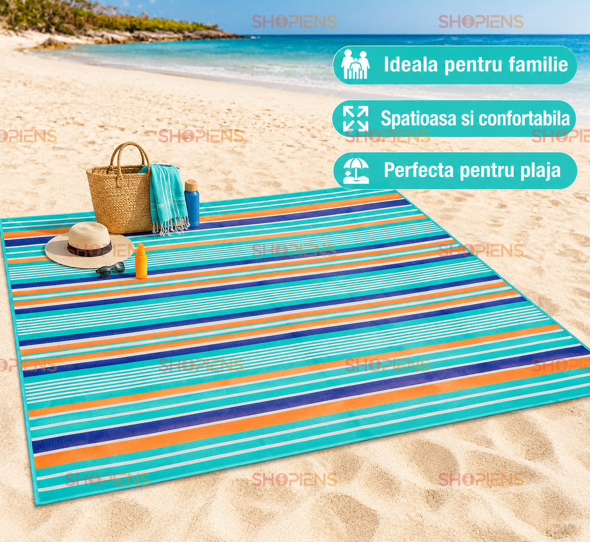 Rogojina Plaja Pentru Familie Colorata Cu Dungi 180x180cm