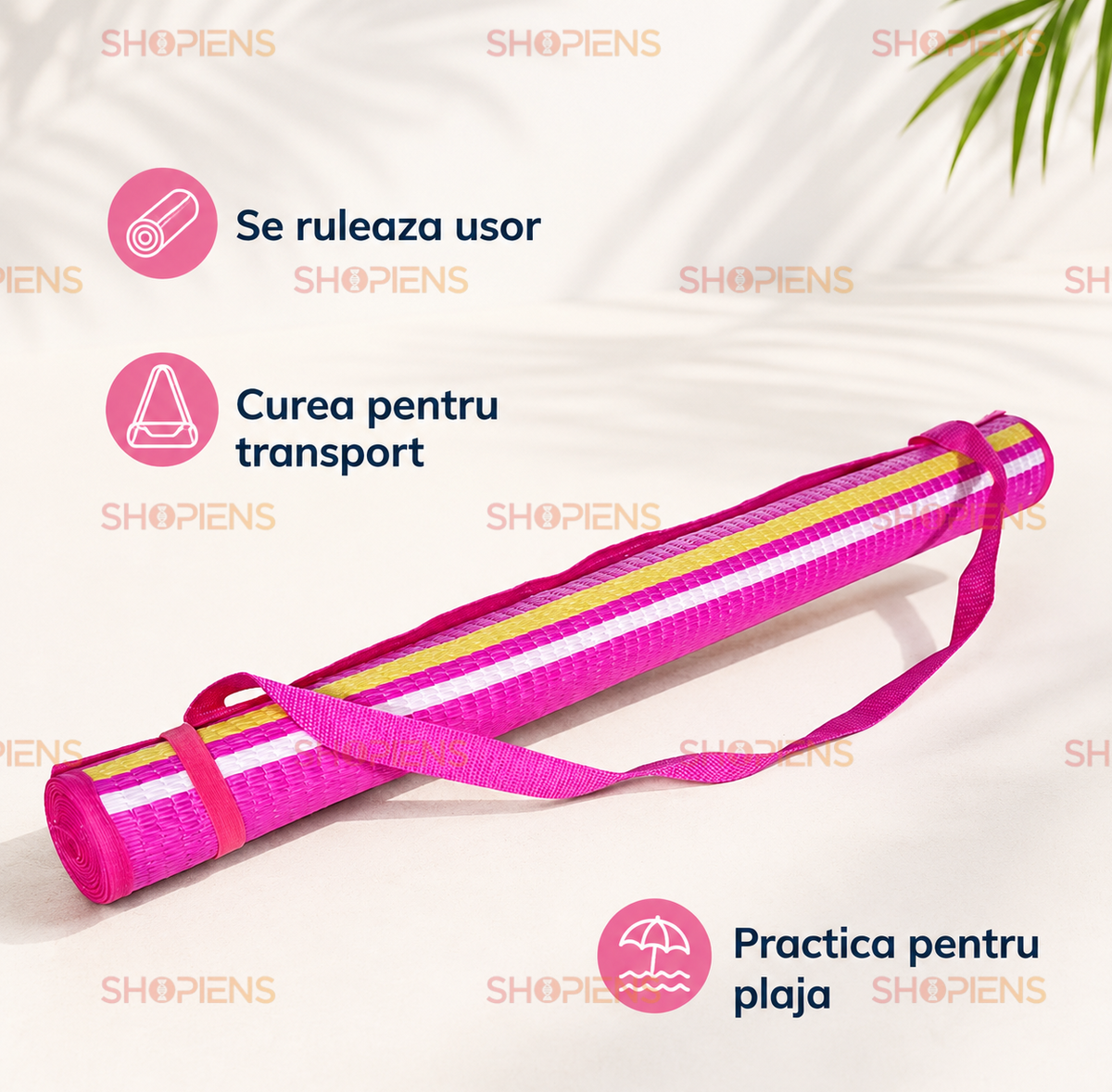 Rogojina Plaja Rulabila Roz Fucsia Cu Dungi 180x72cm