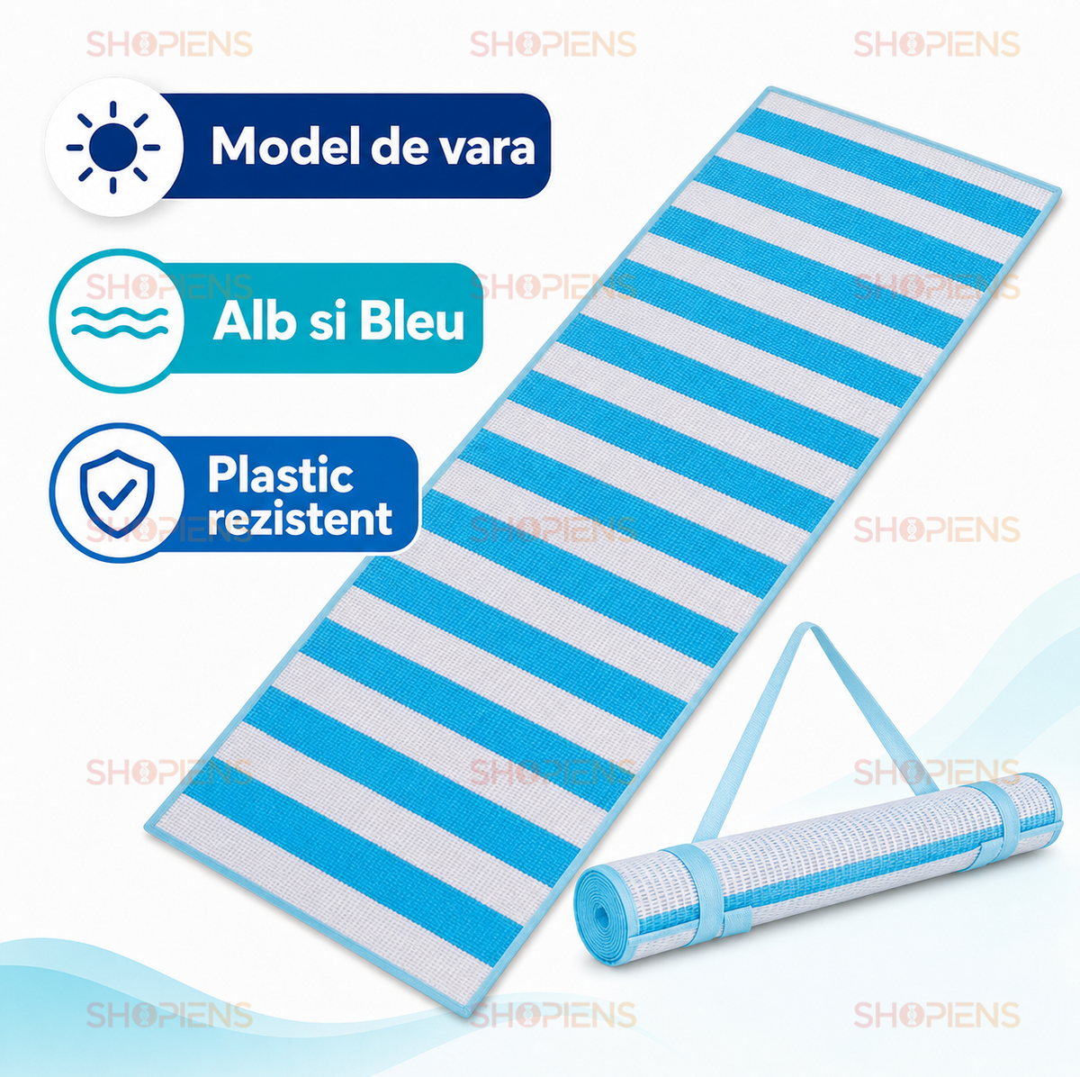 Rogojina Plaja Bleu Cu Dungi Albe 180x60cm