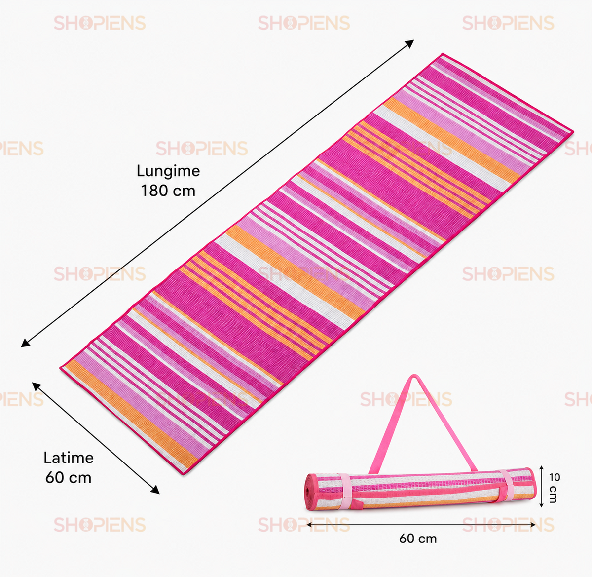 Rogojina Plaja Roz Fucsia Cu Dungi Portocalii 180x60cm