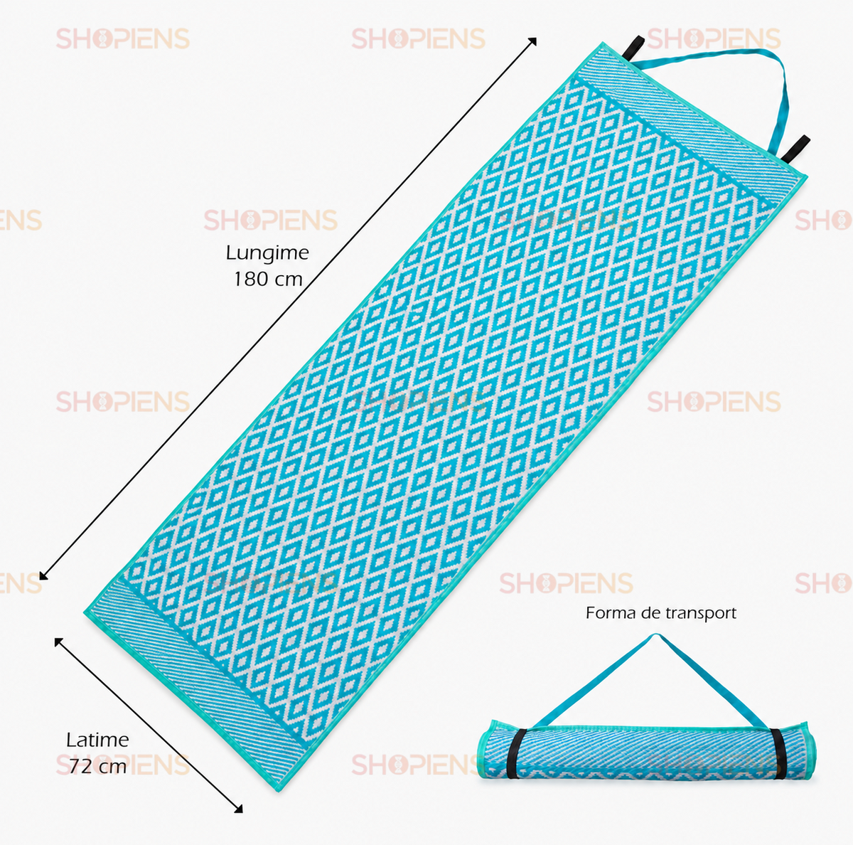 Rogojina Plaja Turcoaz Cu Model Aztec Alb 180x72cm