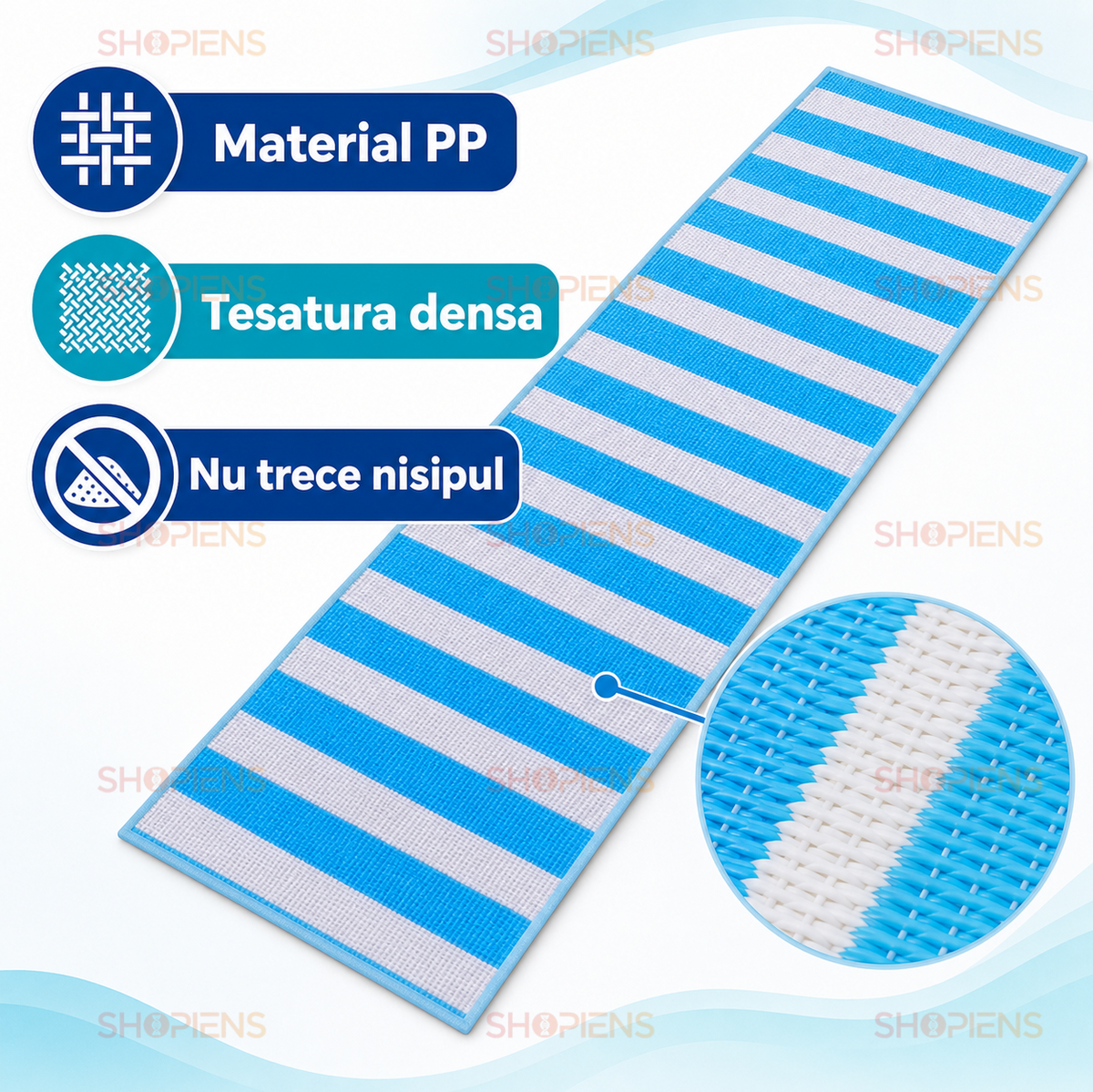 Rogojina Plaja Bleu Cu Dungi Albe 180x60cm
