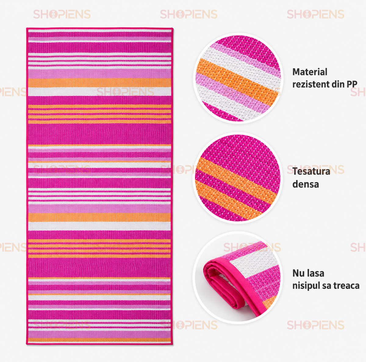 Rogojina Plaja Roz Fucsia Cu Dungi Portocalii 180x60cm