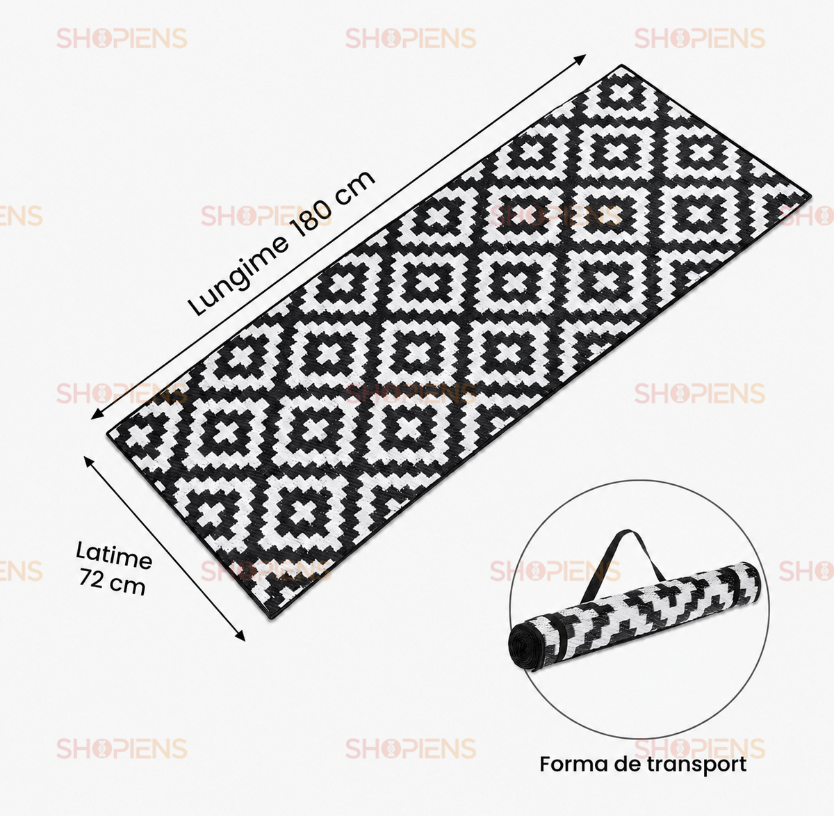 Rogojina Plaja Rulabila Negru Alb Cu Model Aztec 180x72cm