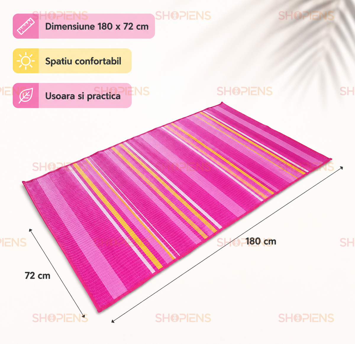 Rogojina Plaja Rulabila Roz Fucsia Cu Dungi 180x72cm