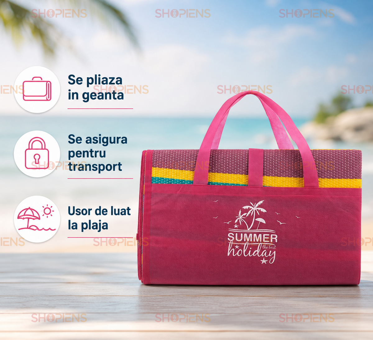 Rogojina Plaja Dubla Fucsia Cu Dungi Colorate Pentru Familie 180x150cm