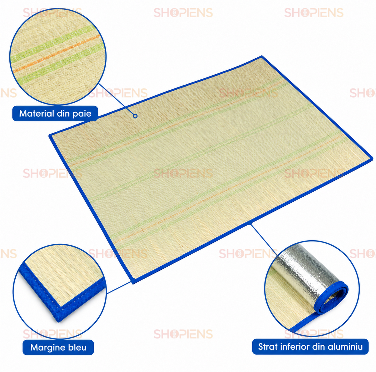 Rogojina Plaja Rulabila Cu Strat Aluminiu Si Margine Bleu 180x70cm