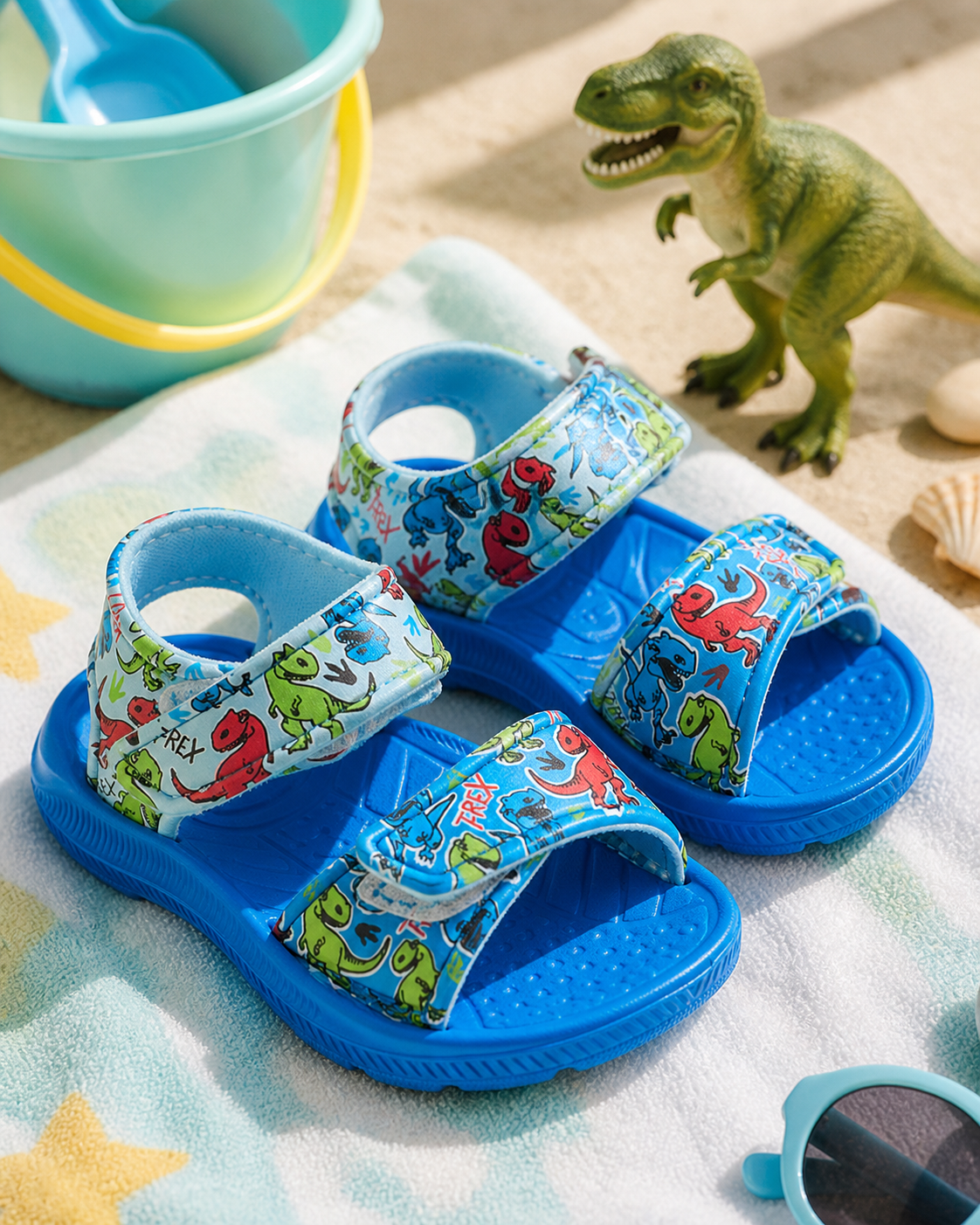 Sandale Baieti Bleu Cu Dinozauri Si Banda Scai