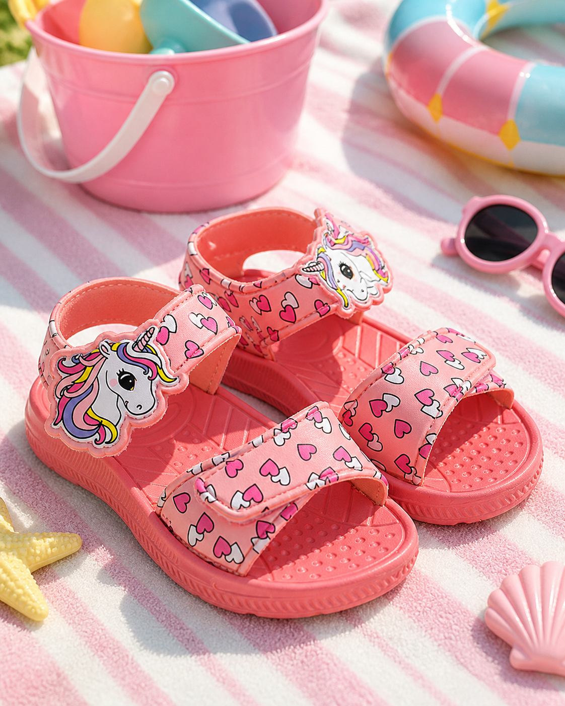 Sandale Fete Roz Cu Inimi Si Unicorn
