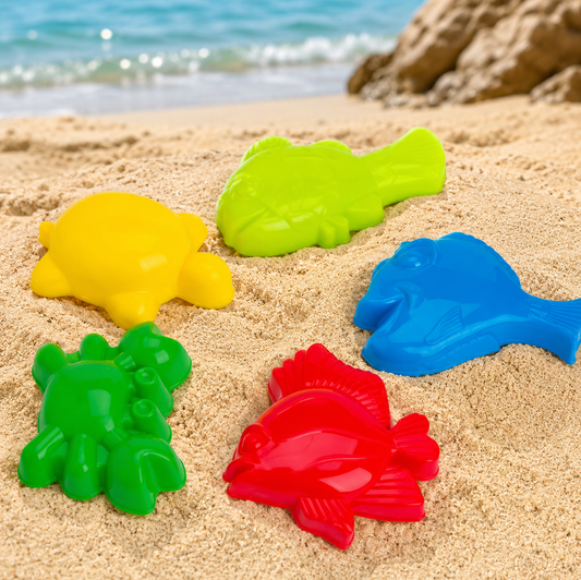 Set 5 Forme Nisip Copii Colorate Cu Animale Marine Pentru Plaja Si Joaca In Aer Liber