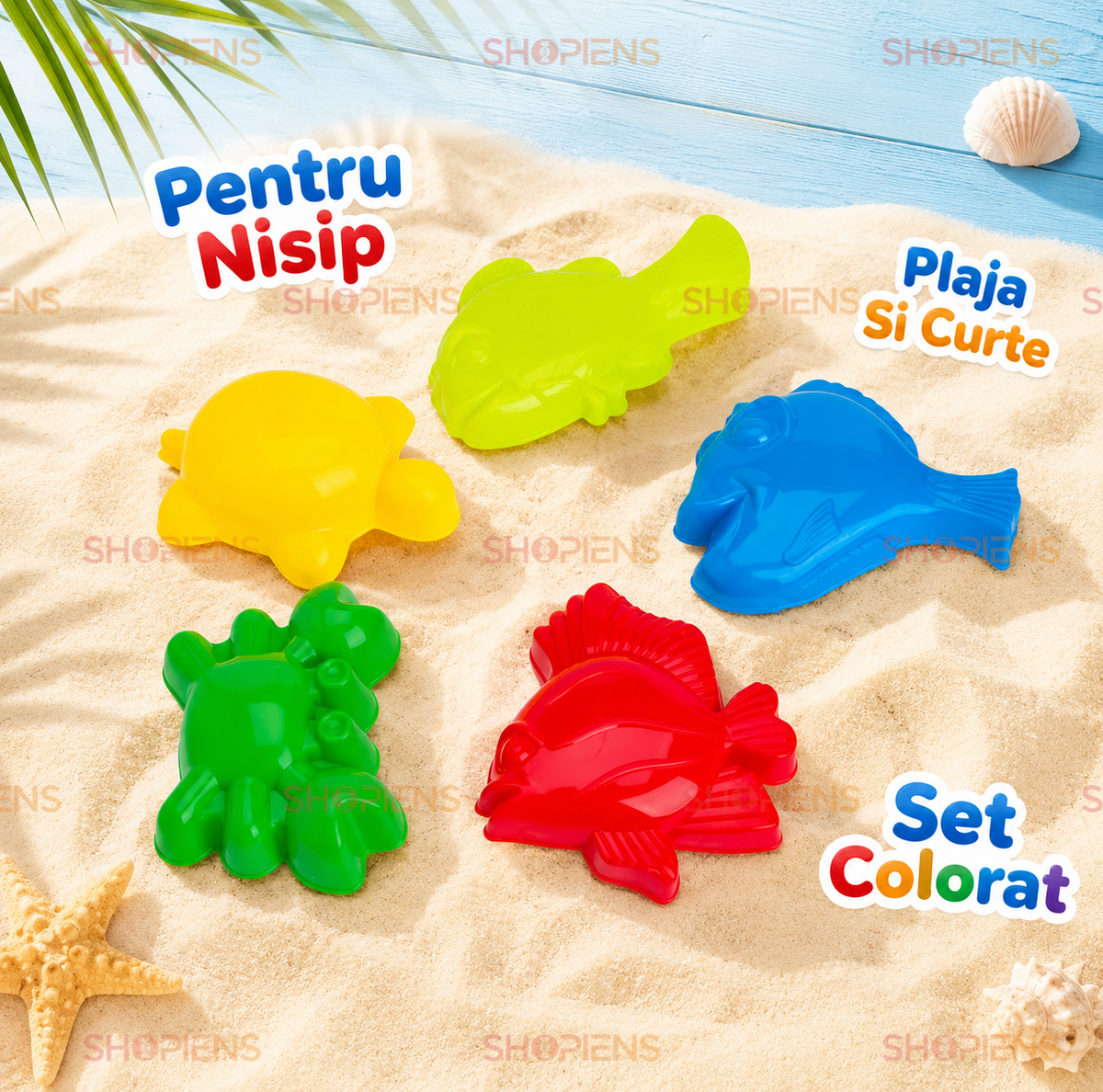 Set 5 Forme Nisip Copii Colorate Cu Animale Marine Pentru Plaja Si Joaca In Aer Liber